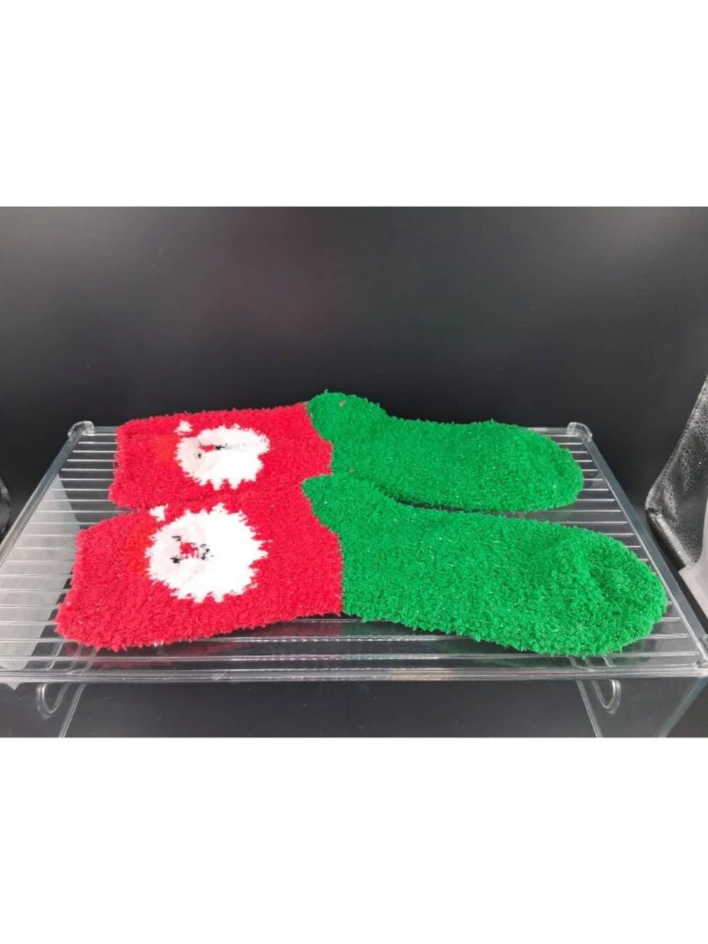 Cozy Christmas Santa Fluffy Socks Red & Green Festive Design